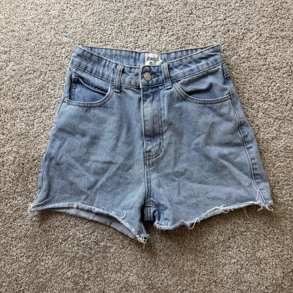 Princess Polly Denim Shorts Womens 2 26W Blue Cutoff Raw Hem Casual Summer
